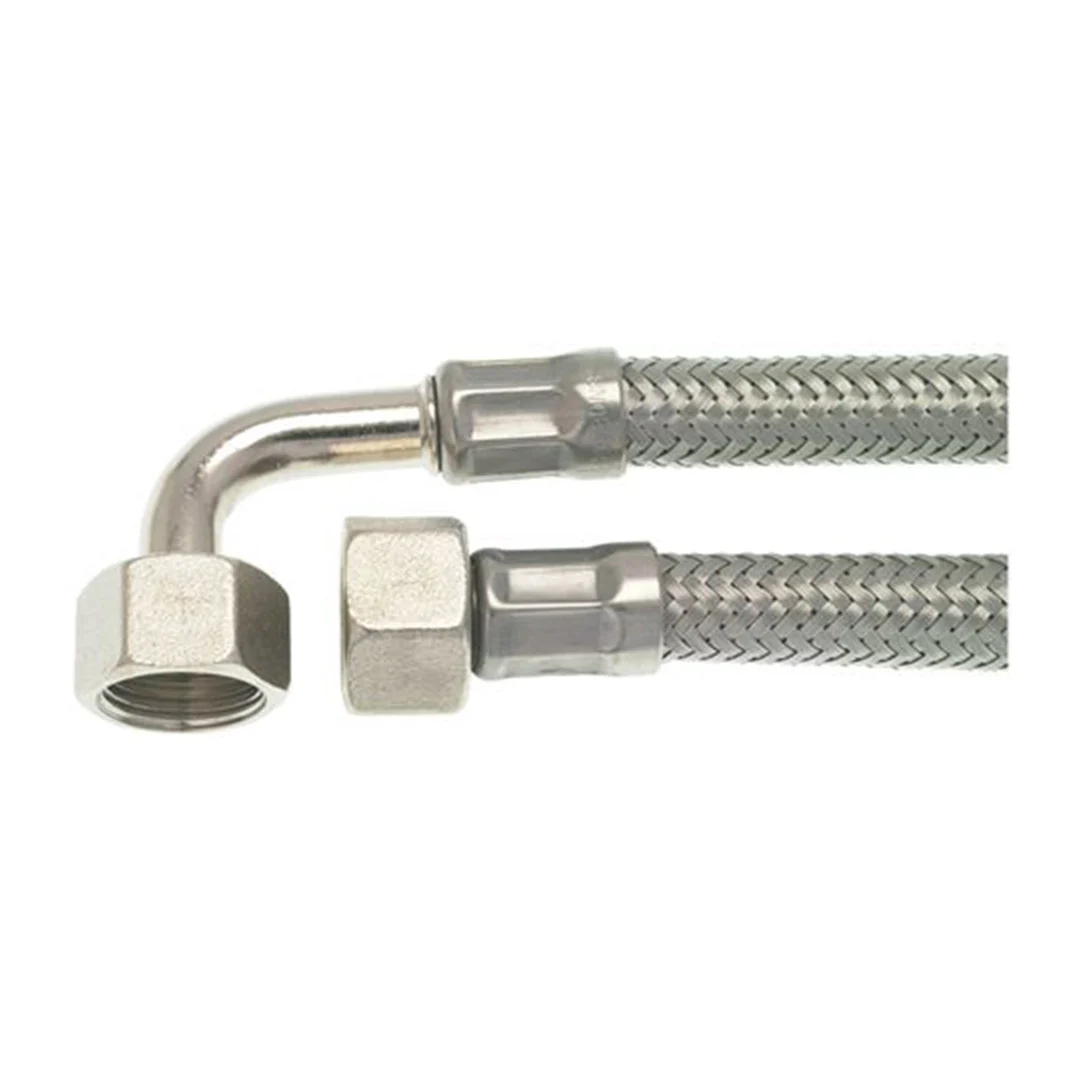 3/8 x 3/8 S/Steel braided Flexi Hose (1m) - 1 x curved end